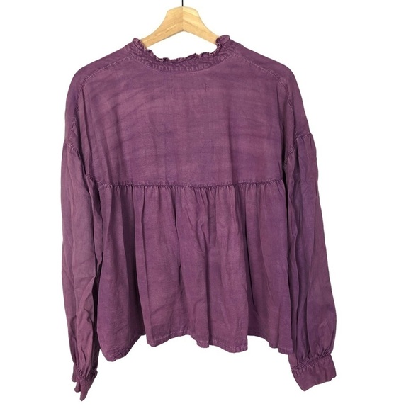Zara Purple V-Neck Peasant Long Sleeve Blouse M - Picture 2 of 4